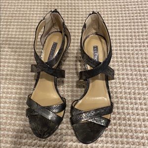 Metallic snakeskin strappy heels